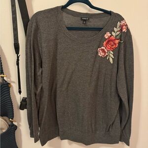 Torrid Gray Sweater with Floral Embroidery